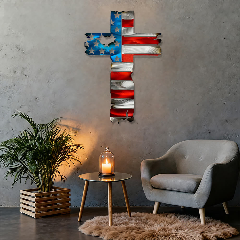 Christianartworkshop Rustic American Flag Patriotic Cross Metal Wall Decor: A Symbol Of Fearless Faith - image 4