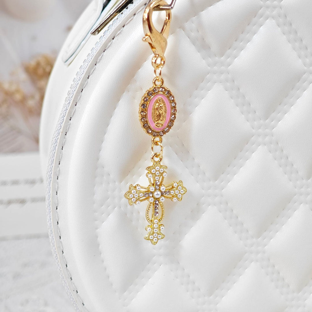 Christianartworkshop Ornate Our Lady Medallion Cross Keychain: Emblem Of Redemption & Spiritual Protection - Pink - image 3