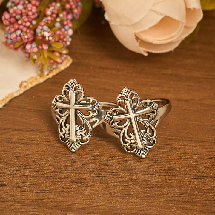 Heritage Filigree Cross Open Ring | ChristianArtWorkshop Adjustable ...