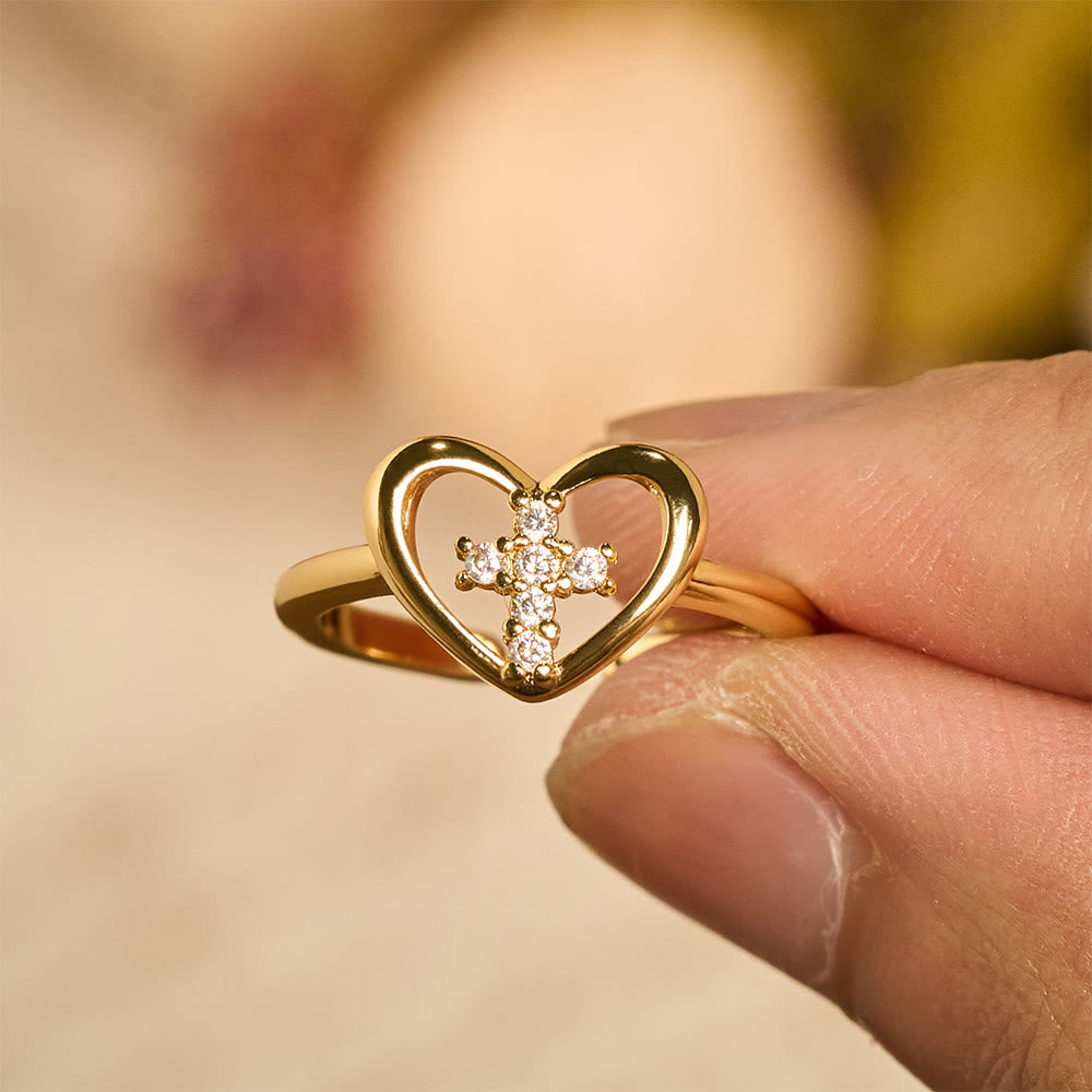 Christianartworkshop Elegant Heart Cross Open Ring: Emblem Of Devoted Faith & Heavenly Guidance - Cross(Suitable for US sizes 6-9) - image 0