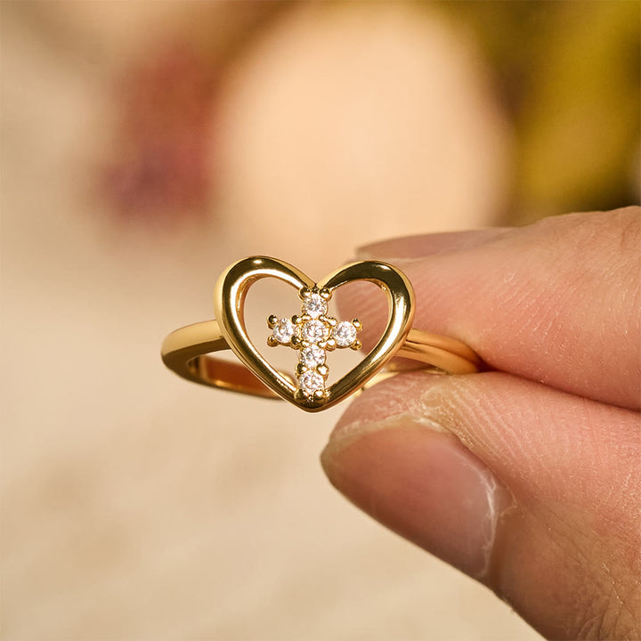 Christianartworkshop Elegant Heart Cross Open Ring: Emblem Of Devoted Faith & Heavenly Guidance - Cross(Suitable for US sizes 6-9) - image 0