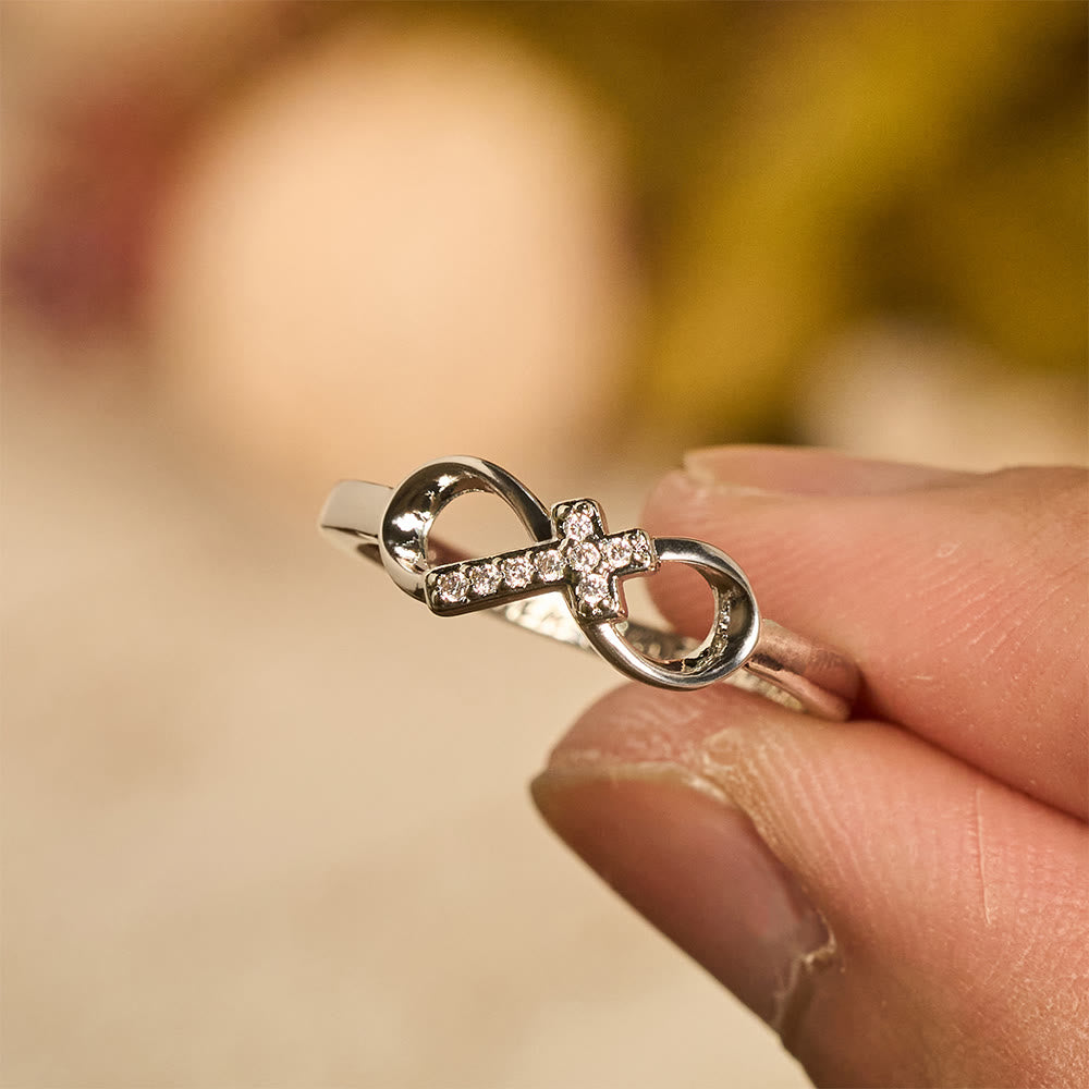 Christianartworkshop Elegant Infinity Cross Open Ring with Engraving: Emblem of Spiritual Strength & Divine Guidance - 10 - image 0