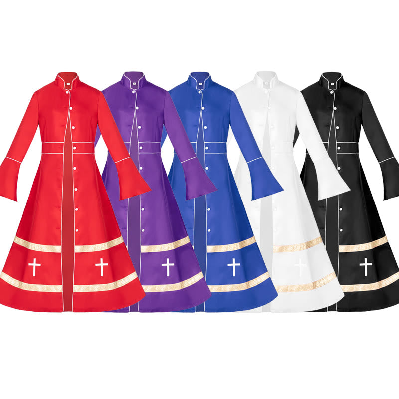 Christianartworkshop Multicolor Flared Sleeves Cassock with Cross Motifs & Ritual Aesthetic - image 1