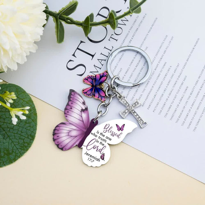 Christianartworkshop Jeremiah 17:7 Butterfly Cross Keychain: Trust In The Lord - Butterfly & Cross - image 0
