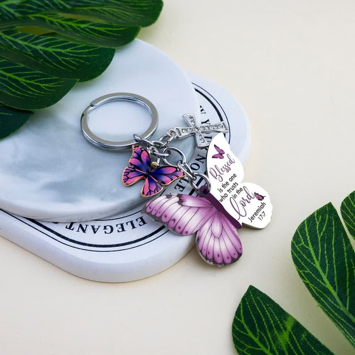 Christianartworkshop Jeremiah 17:7 Butterfly Cross Keychain: Trust In The Lord - image 1