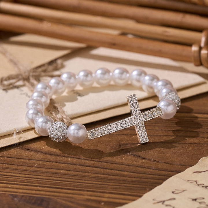 Christianartworkshop Two-Piece White Bead & Black Mate Bead Cross Bracelet Set: Emblem of Divine Purity & Redemption - image 4