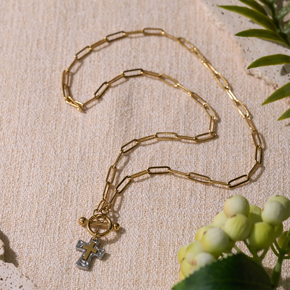 Christianartworkshop Dual-Tone Textured Cross Chain with OT Clasp: A Token of Divine Connection - image 6