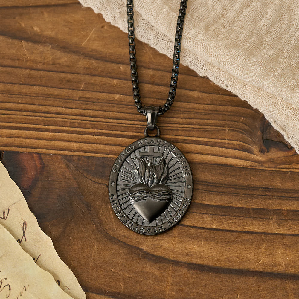 Christianartworkshop Tri-Color Sacred Heart & Cross Dual-Sided Medallion Necklace: Emblem of Divine Love - image 10