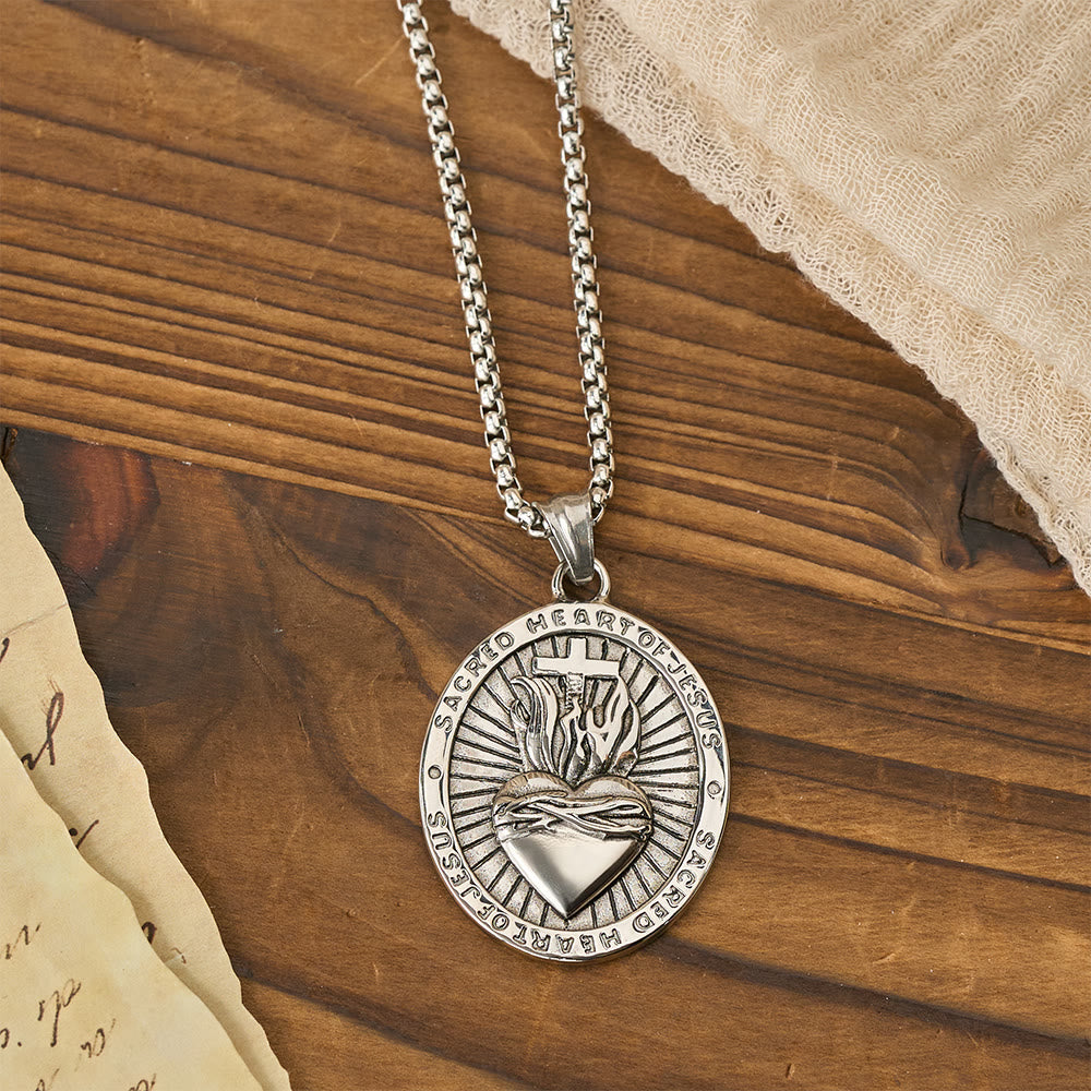 Christianartworkshop Tri-Color Sacred Heart & Cross Dual-Sided Medallion Necklace: Emblem of Divine Love - image 4