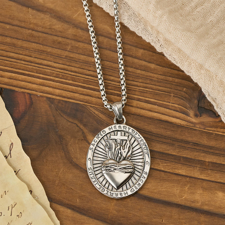 Christianartworkshop Tri-Color Sacred Heart & Cross Dual-Sided Medallion Necklace: Emblem of Divine Love - image 4