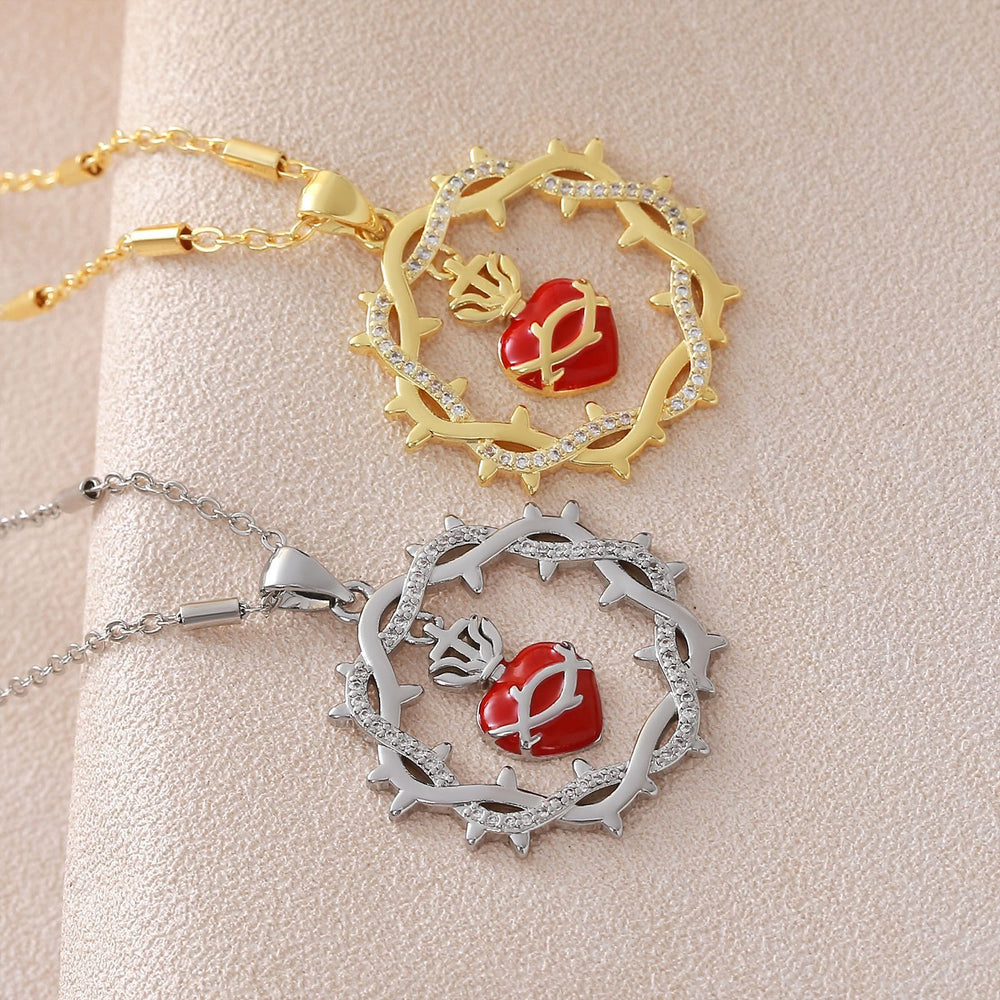Christianartworkshop Thorn-Wreathed Sacred Heart Dual-Tone Necklace: Emblem of Divine Love - image 1