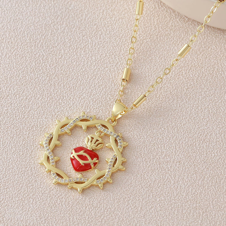 Christianartworkshop Thorn-Wreathed Sacred Heart Dual-Tone Necklace: Emblem of Divine Love - Golden - image 7