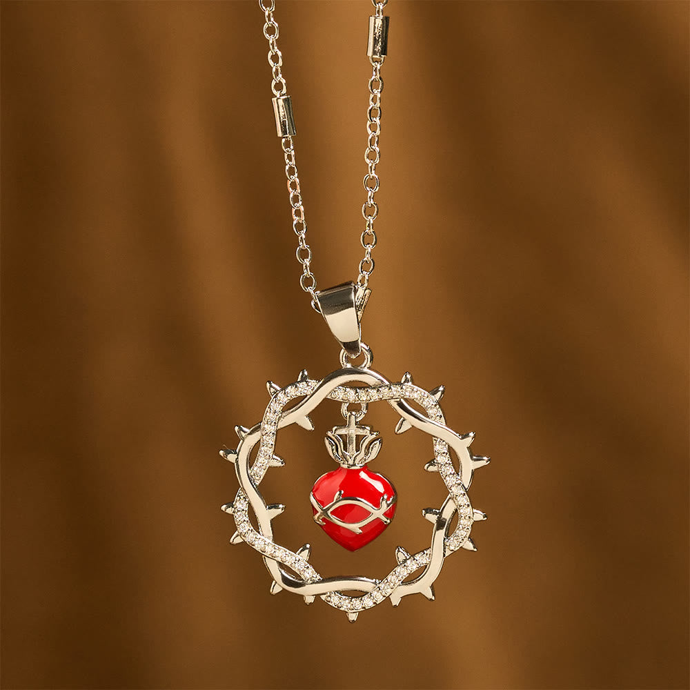 Christianartworkshop Thorn-Wreathed Sacred Heart Dual-Tone Necklace: Emblem of Divine Love - image 6