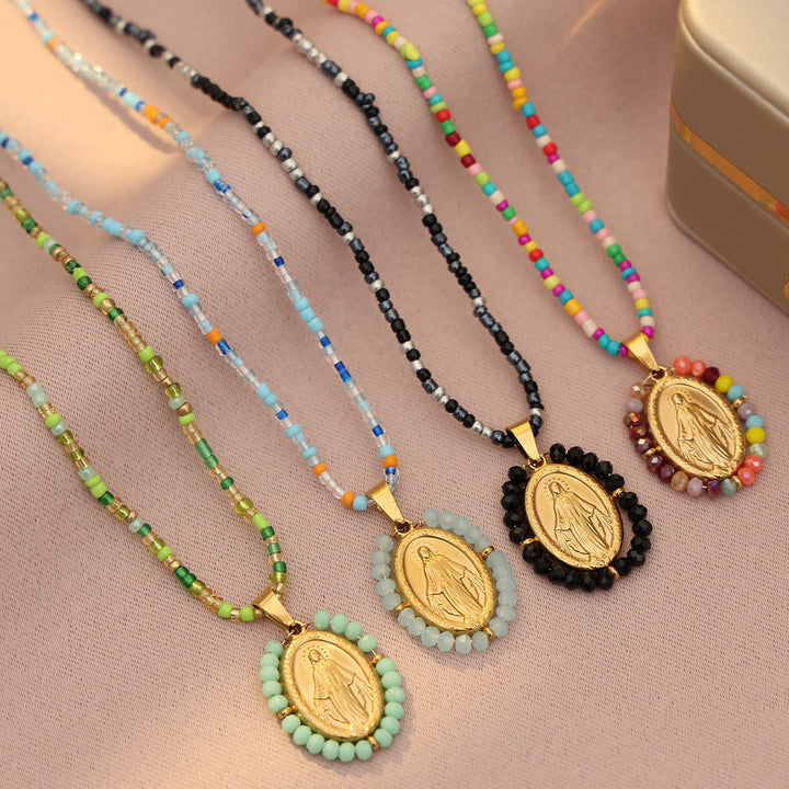 Christianartworkshop Beaded Border Our Lady Medal Necklace: Emblem of Marian Devotion - image 3