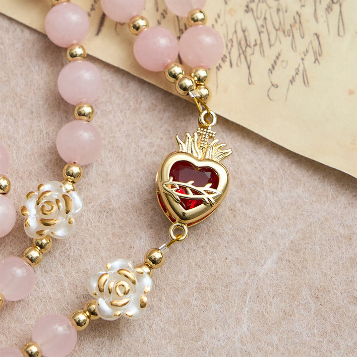 Christianartworkshop Rose Quartz Seven Sorrow Rosary with Sacred Heart: Emblem of Marian Compassion - image 6
