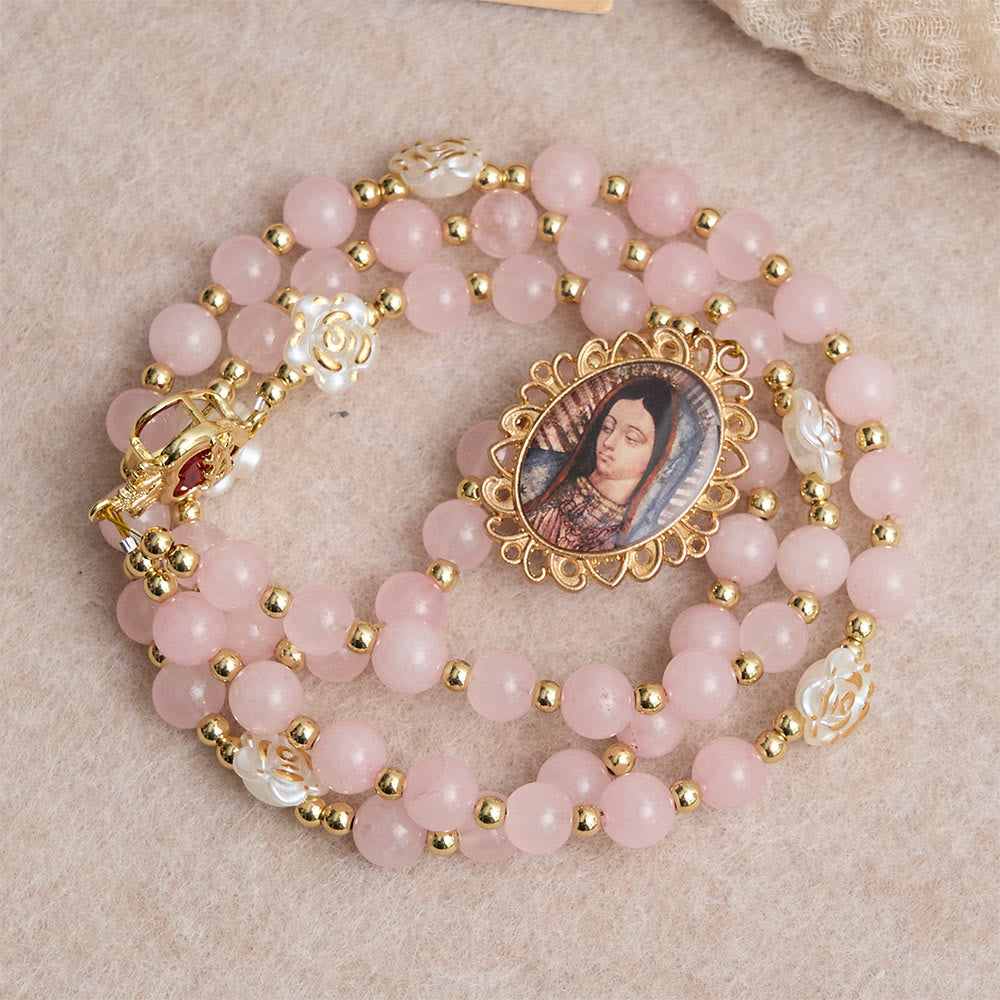Christianartworkshop Rose Quartz Seven Sorrow Rosary with Sacred Heart: Emblem of Marian Compassion - image 3