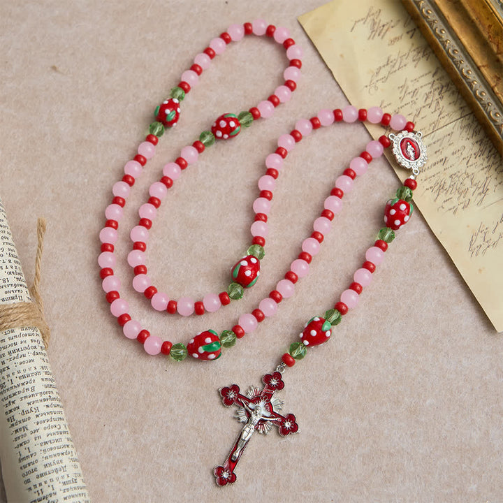 Christianartworkshop Sweet Strawberry Devotion Rosary with Pink Glass Beads & Our Lady Accents - image 3
