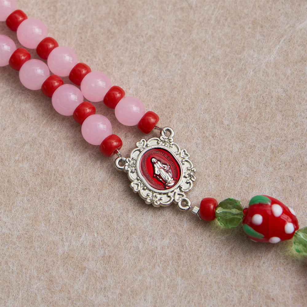 Christianartworkshop Sweet Strawberry Devotion Rosary with Pink Glass Beads & Our Lady Accents - image 7