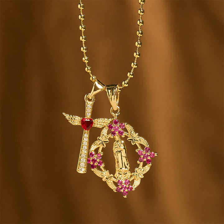 Christianartworkshop Ornate Our Lady & Winged Cross Faith Necklace Set: Emblem of Spiritual Protection - image 1