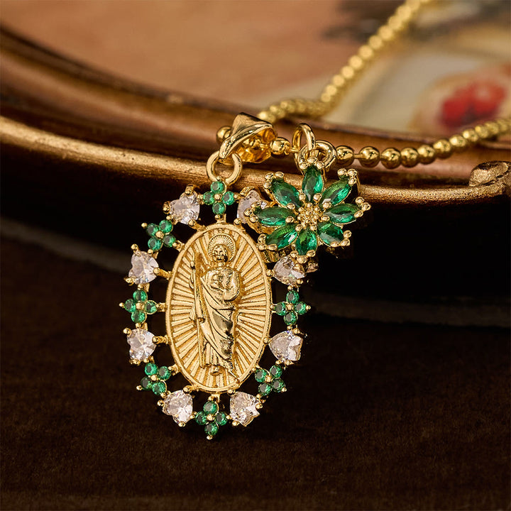 Christianartworkshop Ornate Our Lady & Winged Cross Faith Necklace Set: Emblem of Spiritual Protection - Virgin Mary Flower - image 8