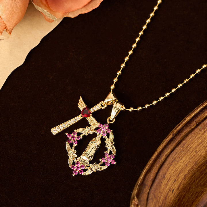 Christianartworkshop Ornate Our Lady & Winged Cross Faith Necklace Set: Emblem of Spiritual Protection - image 2
