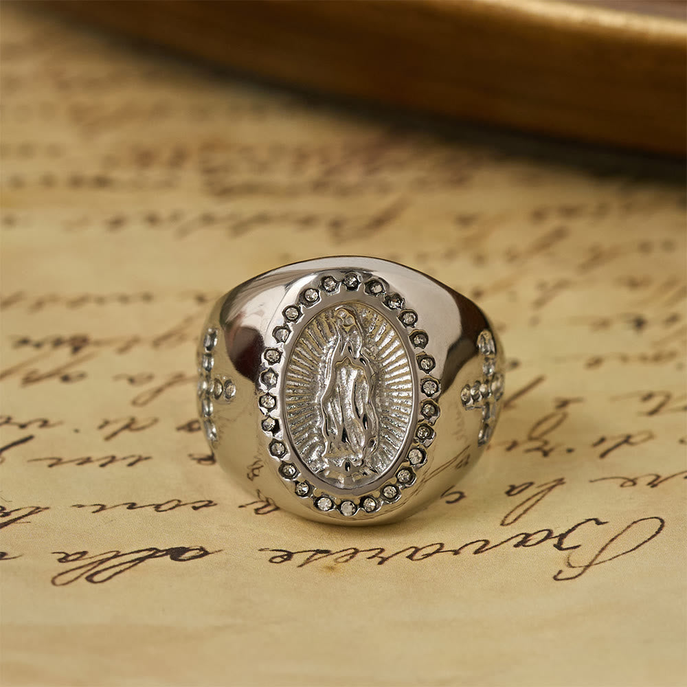 Christianartworkshop Bold Our Lady Cross Signet Ring: Anchor Your Heart in Marian Faith - Silver - US 13 - image 6