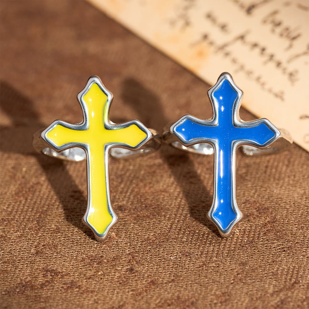 Christianartworkshop Four-Color Enamel Cross Open Ring: Emblem of Faith’s Light - image 2