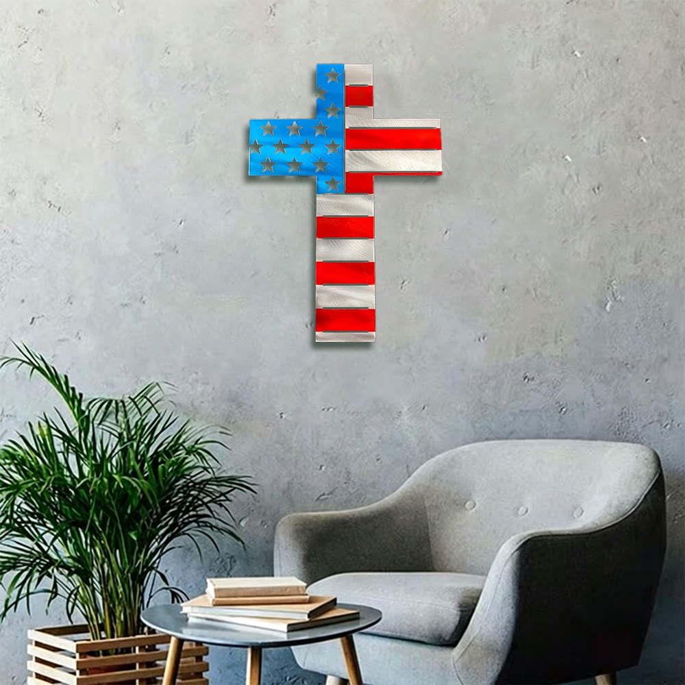 Christianartworkshop Precision-Cut American Flag Cross Metal Wall Decor: Sacred Symbolism for Home and Heart - image 1