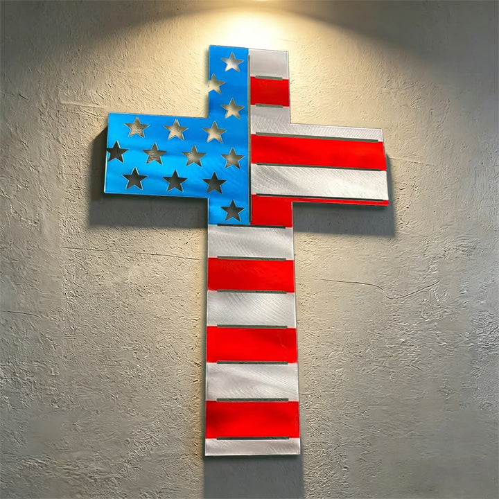 Christianartworkshop Precision-Cut American Flag Cross Metal Wall Decor: Sacred Symbolism for Home and Heart - image 0
