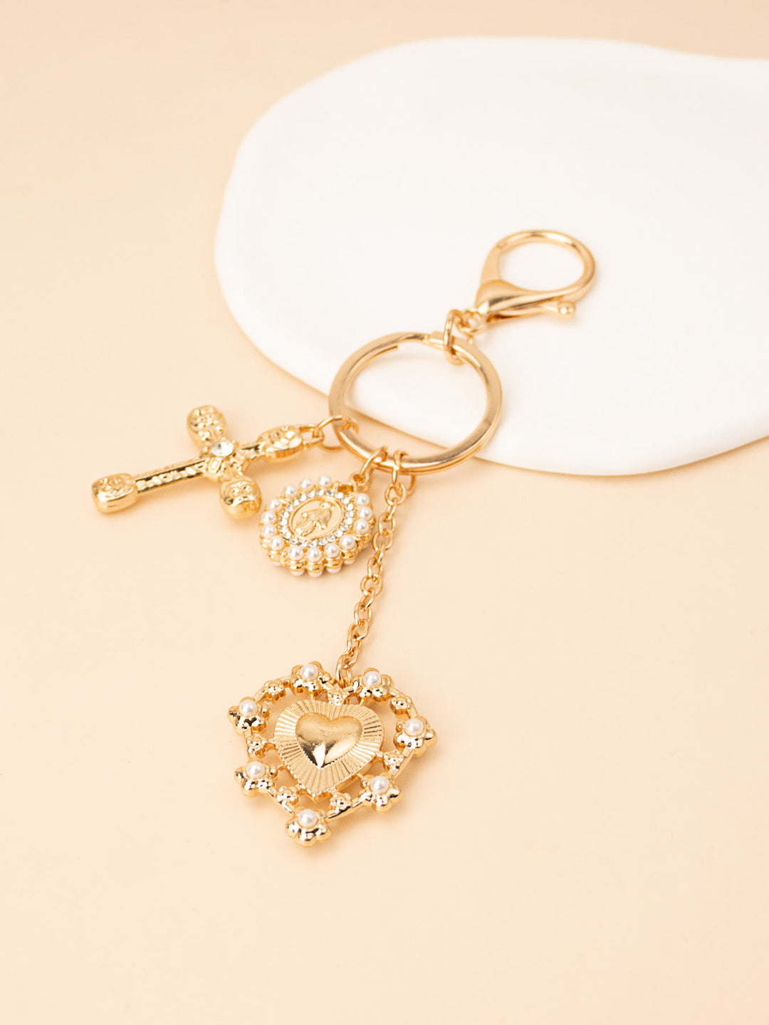 Christianartworkshop Sacred Heart Cross Virgin Mary Keychain: Blessed is the One Who Trusts in the Lord - Cross Heart - image 0