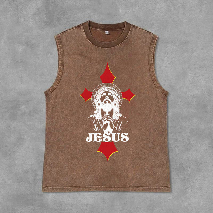 Christianartworkshop JESUS Unisex Washed Tank Top - Brown - 2XL - image 6