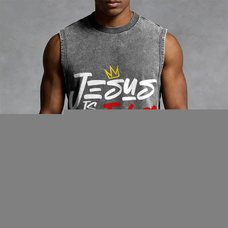 Christianartworkshop JESUS IS KING Unisex Washed Tank Top - image 13
