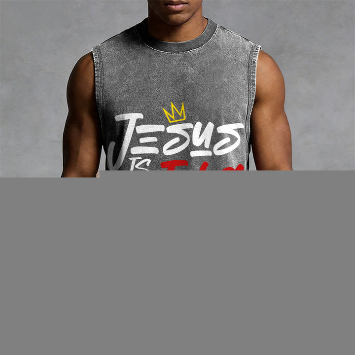 Christianartworkshop JESUS IS KING Unisex Washed Tank Top - image 13