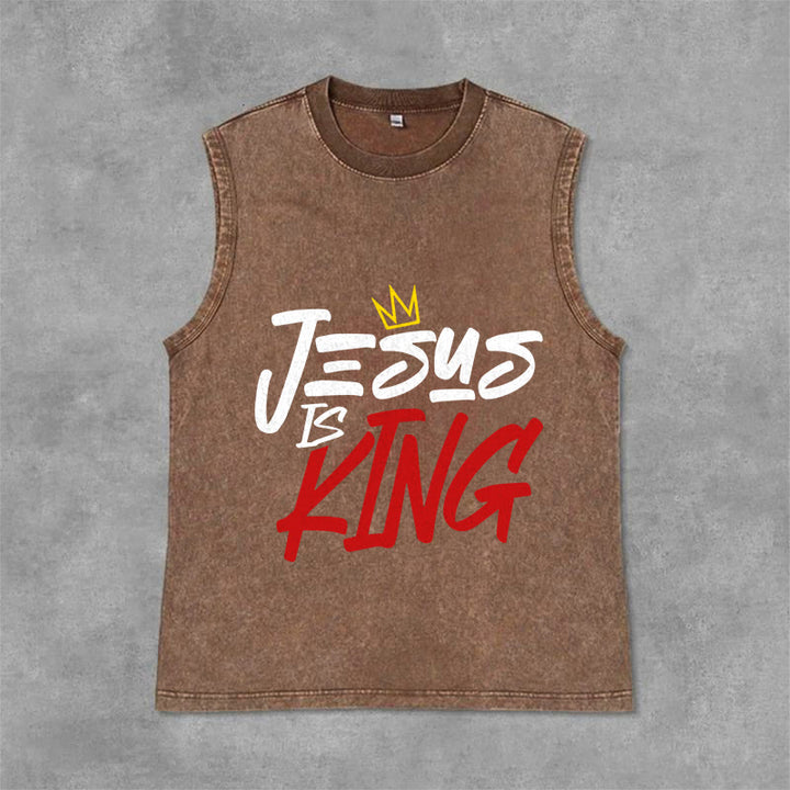 Christianartworkshop JESUS IS KING Unisex Washed Tank Top - Brown - 2XL - image 9