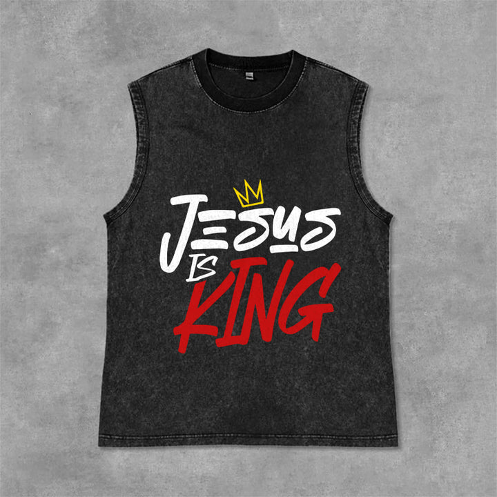 Christianartworkshop JESUS IS KING Unisex Washed Tank Top - Black - 2XL - image 6