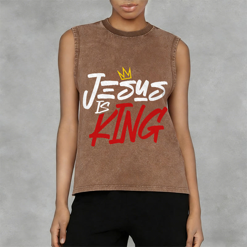 Christianartworkshop JESUS IS KING Unisex Washed Tank Top - image 11
