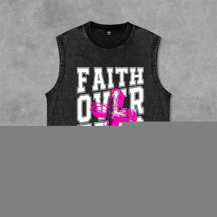 Christianartworkshop FAITH OVER FEAR Unisex Washed Tank Top - Black - 2XL - image 0
