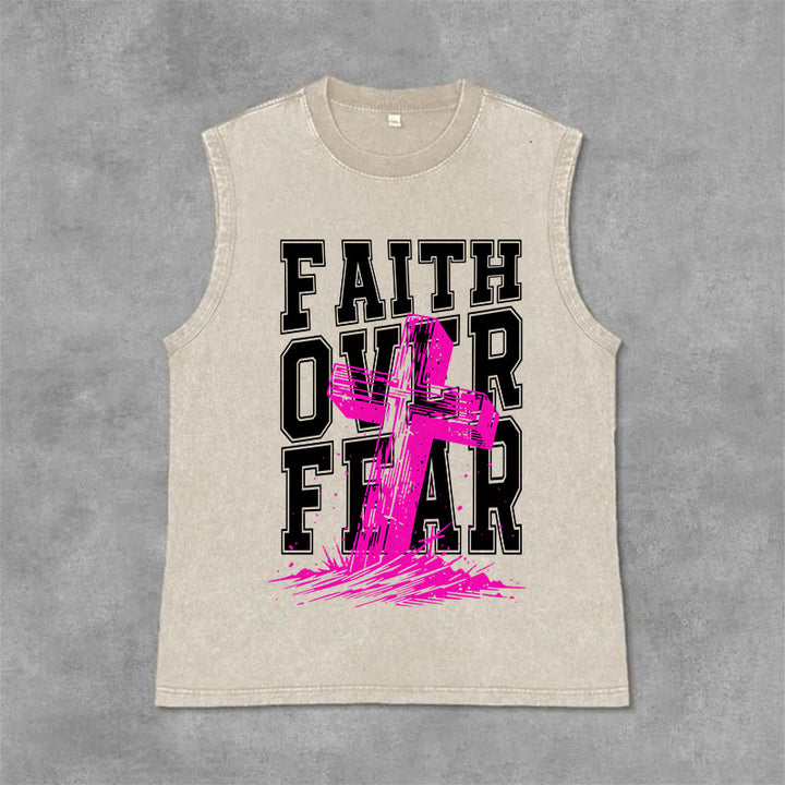 Christianartworkshop FAITH OVER FEAR Unisex Washed Tank Top - Beige - 2XL - image 9