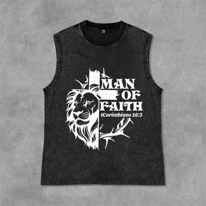 Christianartworkshop MAN OF FAITH Unisex Washed Tank Top - Black - 2XL - image 3