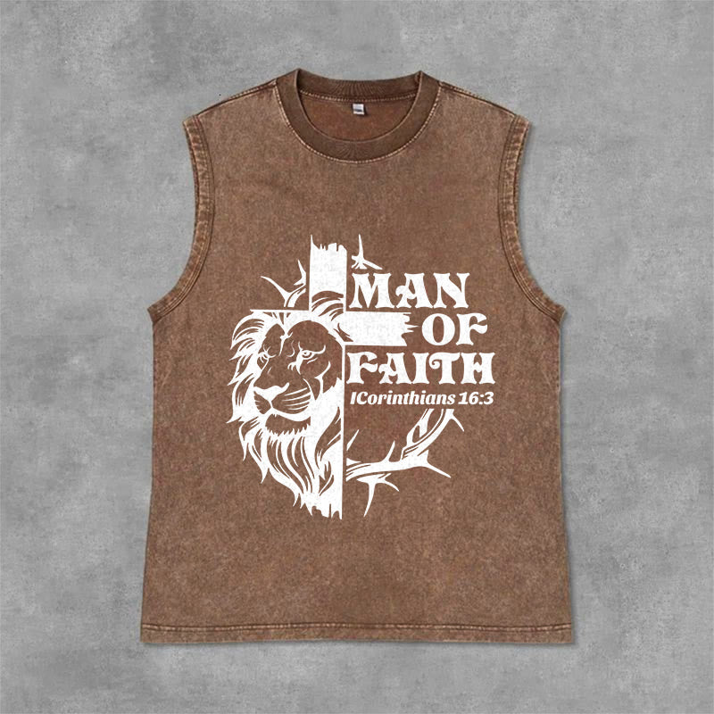 Christianartworkshop MAN OF FAITH Unisex Washed Tank Top - Brown - 2XL - image 6