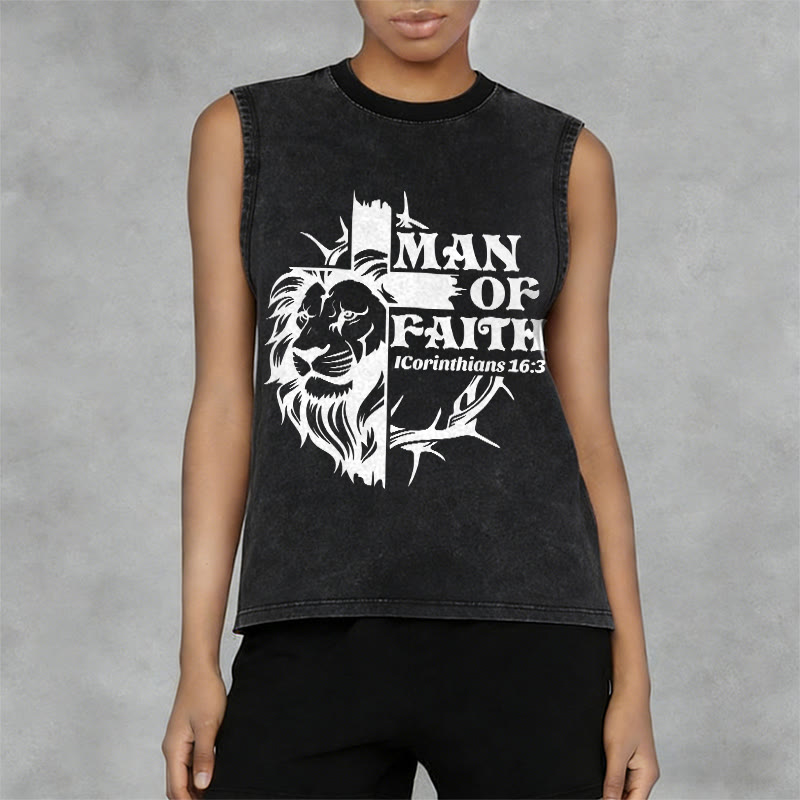 Christianartworkshop MAN OF FAITH Unisex Washed Tank Top - image 5