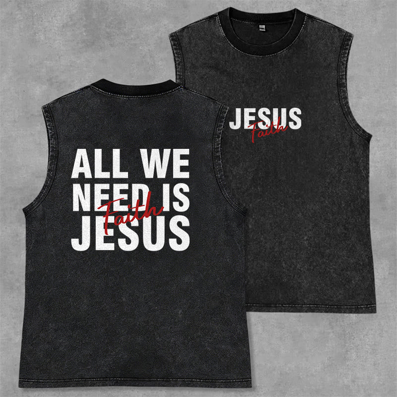 Christianartworkshop ALL WE NEED IS JESUS Unisex Washed Tank Top - Black - 2XL - image 14