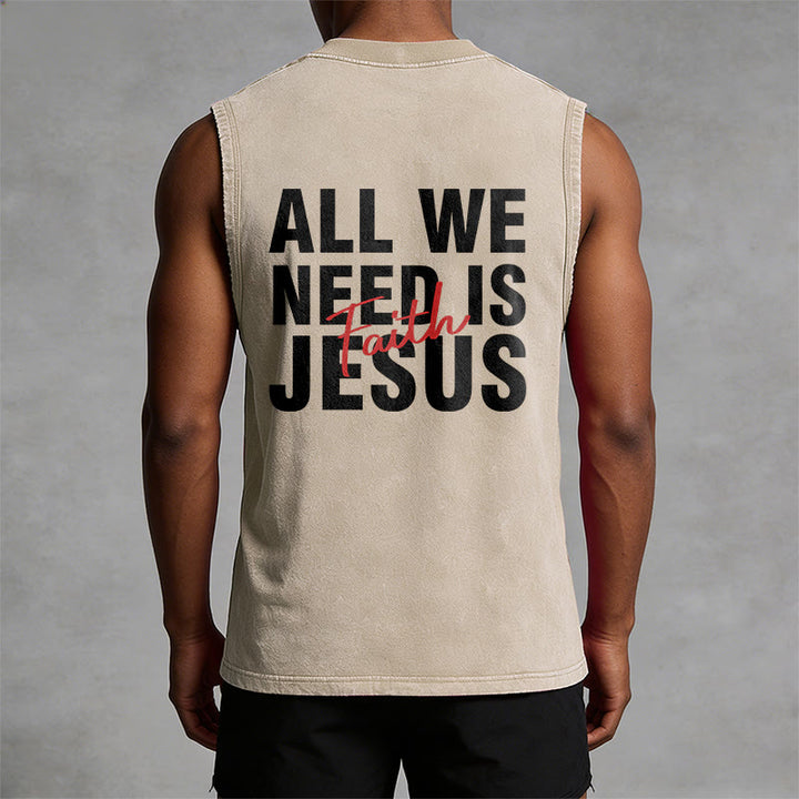 Christianartworkshop ALL WE NEED IS JESUS Unisex Washed Tank Top - image 12