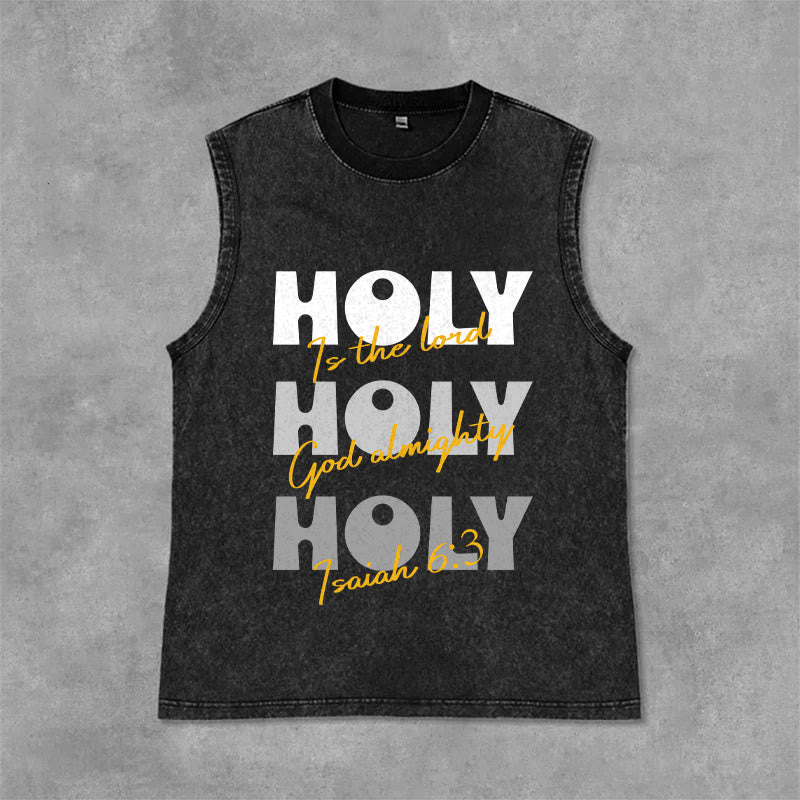 Christianartworkshop Holy Holy Holy Unisex Washed Tank Top - Black - 2XL - image 6