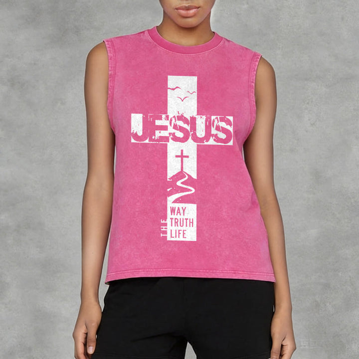 Christianartworkshop Jesus The Way The Truth The Life  Unisex Washed Tank Top - image 14