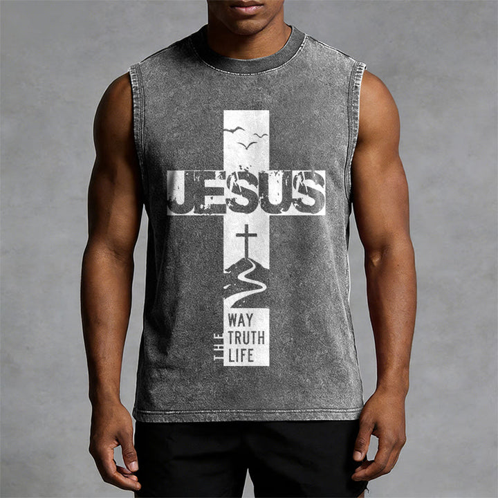 Christianartworkshop Jesus The Way The Truth The Life  Unisex Washed Tank Top - image 4