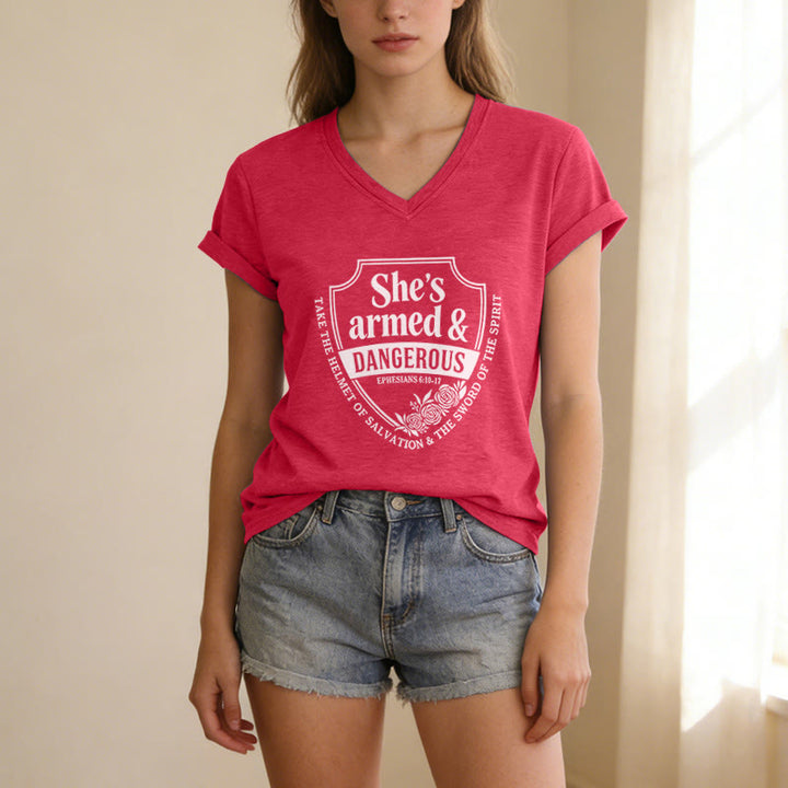 Christianartworkshop She's Armed & Dangerous Casual V-neck T-shirt - image 23