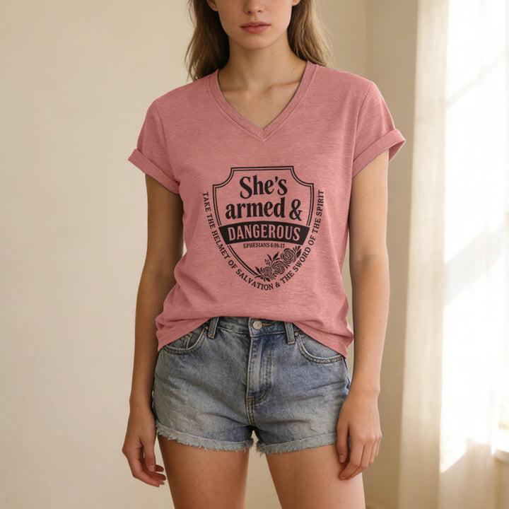 Christianartworkshop She's Armed & Dangerous Casual V-neck T-shirt - image 13