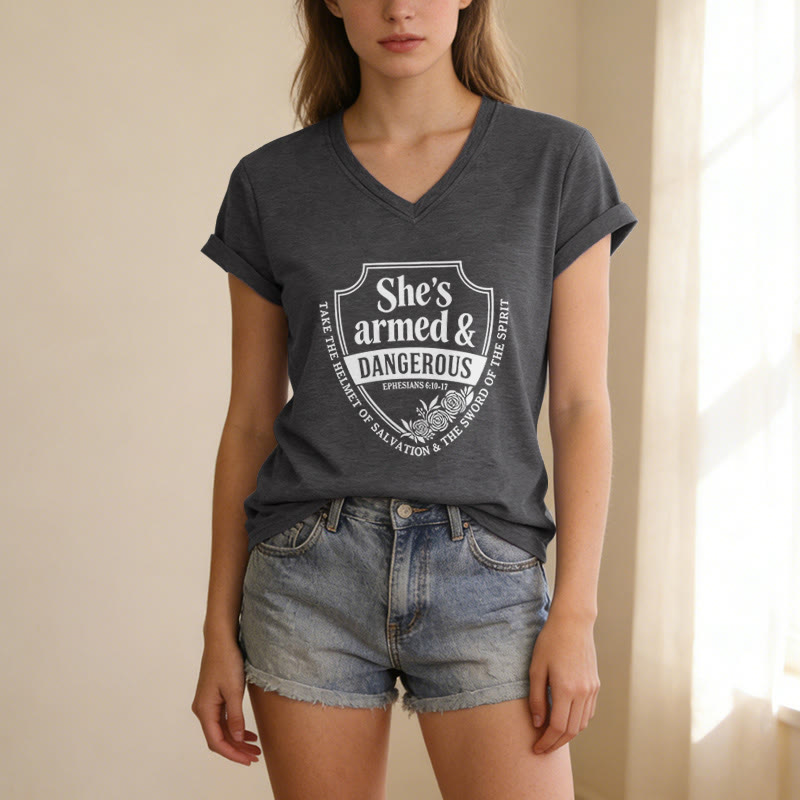 Christianartworkshop She's Armed & Dangerous Casual V-neck T-shirt - image 21