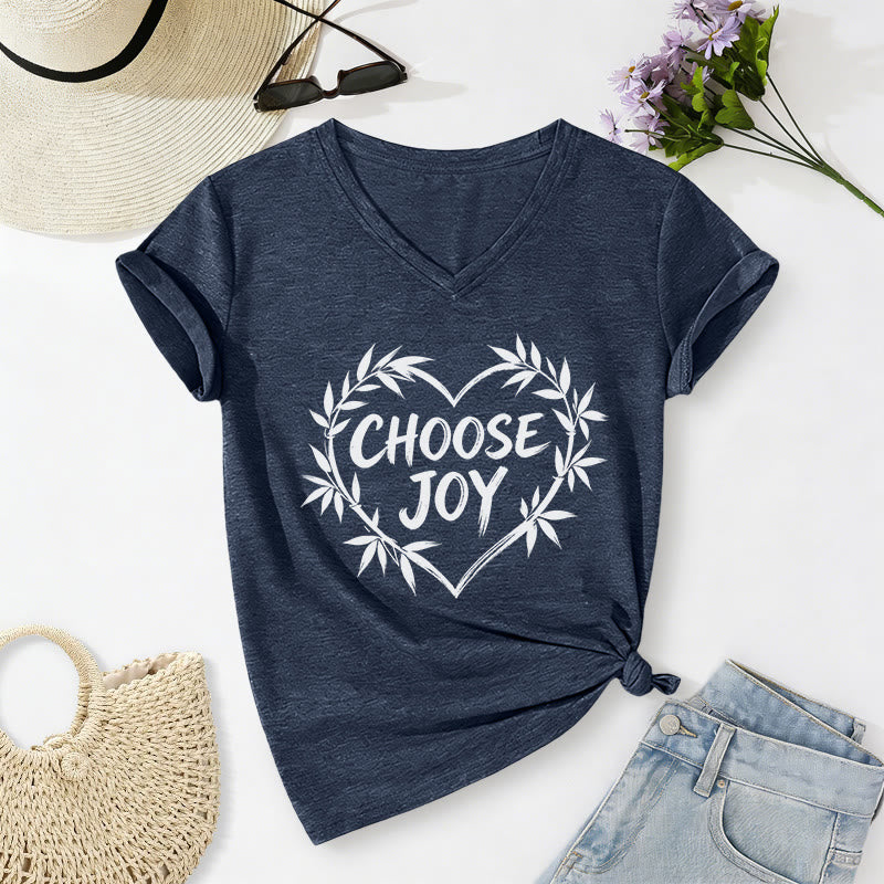 Christianartworkshop CHOOSE JOY Casual V-neck T-shirt - Navy Blue - 2XL - image 18